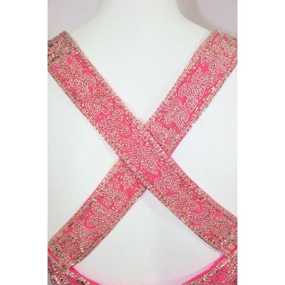 Oleg Cassini Pink Crystal Beaded Formal Gown Dress - Picture 9 of 11